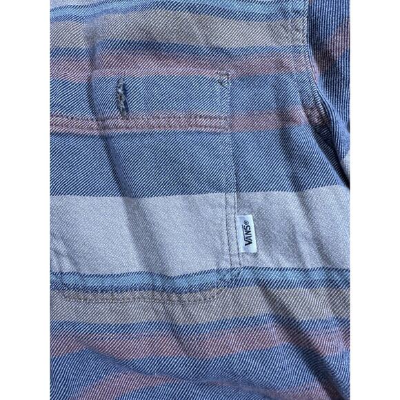 VANS Off The Wall Flannel Mens Large Button Shirt Long Sleeve Striped Grey Blue - Picture 2 of 7